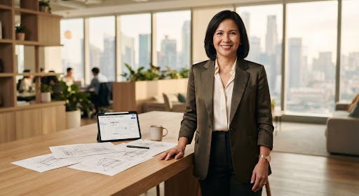 Portrait of a senior people officer standing in an open-plan office